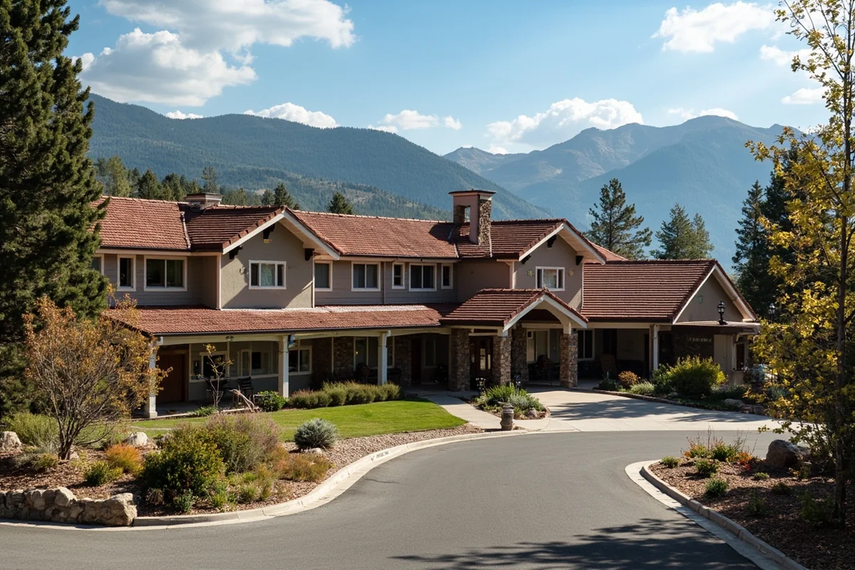 Chico Hot Springs main lodge exterior with mountains in background, showing historic architecture
