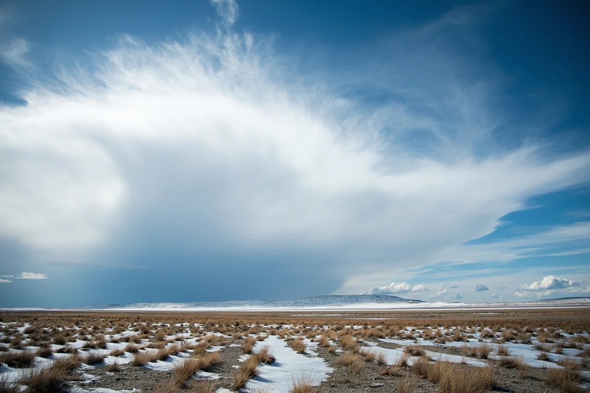 Chinook arch cloud formation over Montana prairie with melting snow