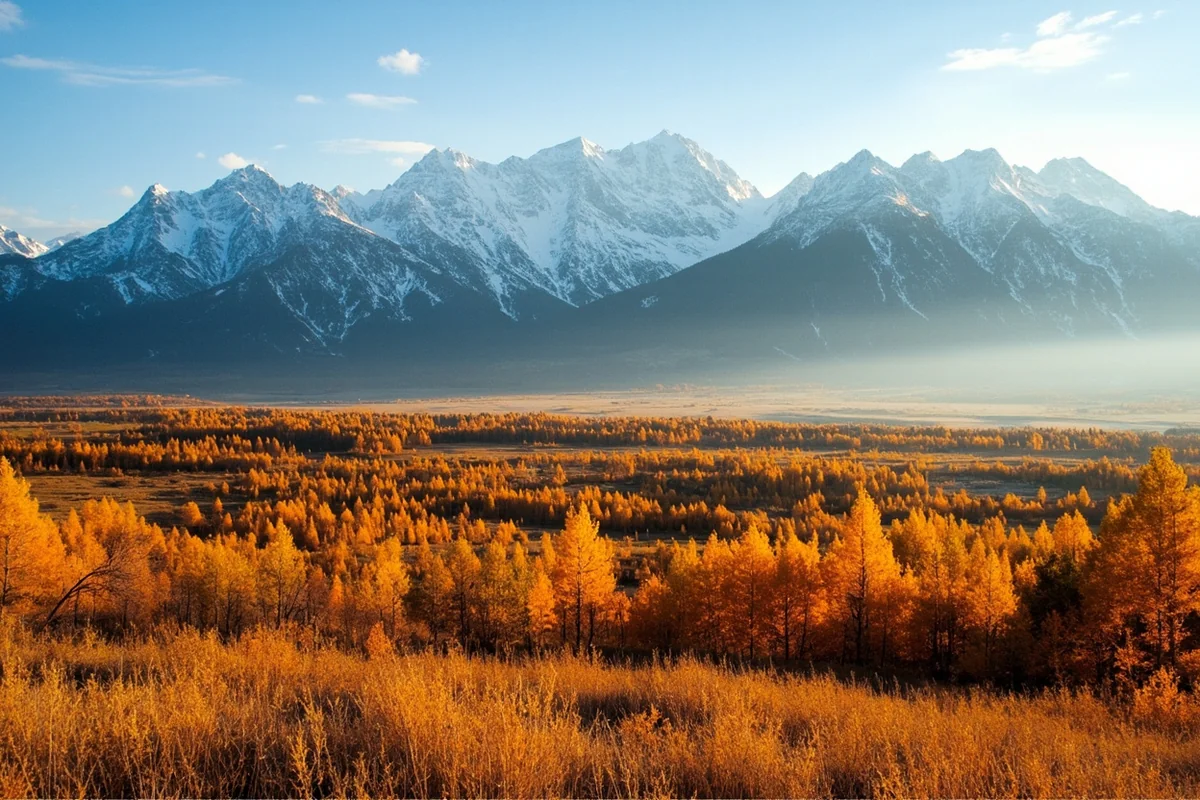Clear autumn morning with mountain views near Livingston, Montana