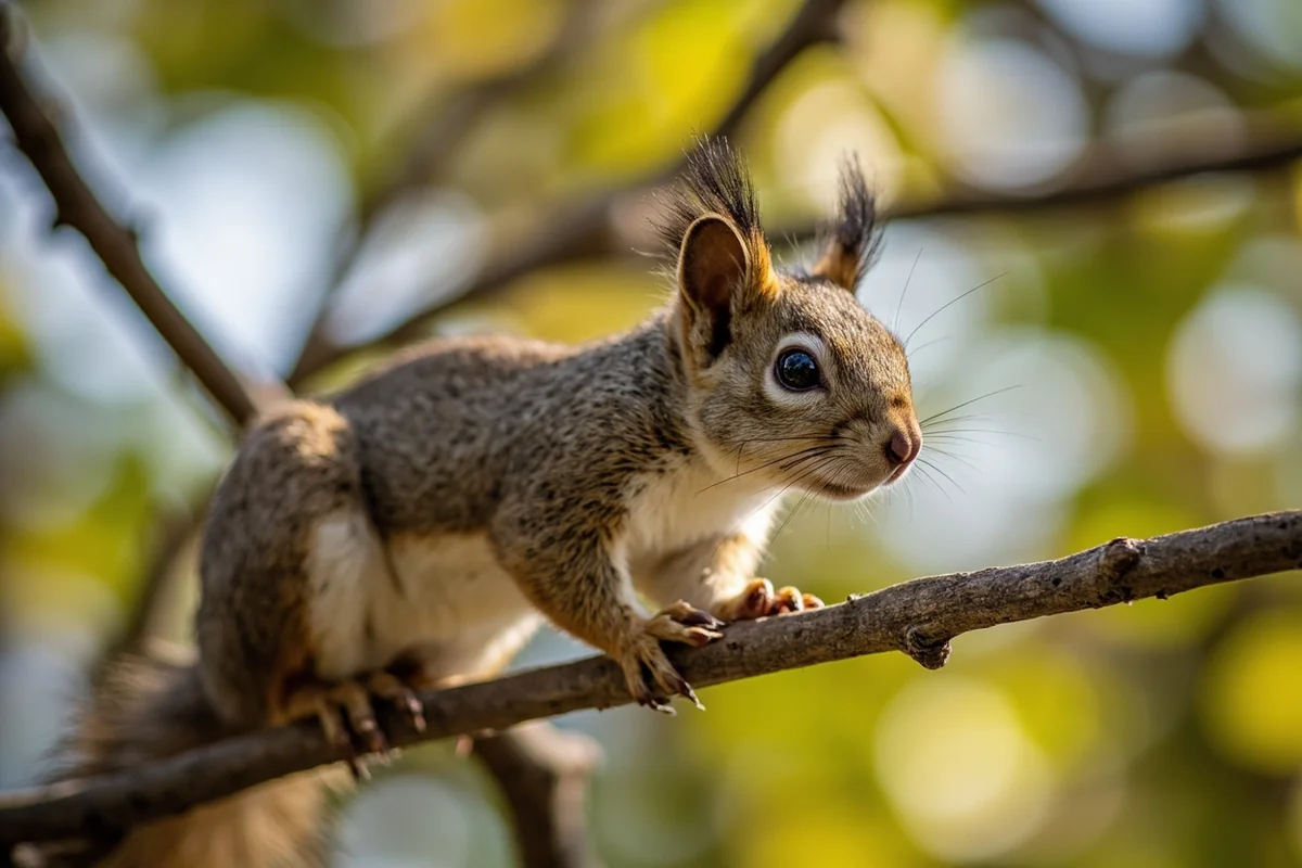 Close-up of a Montana fox squirrel on a cottonwood branch