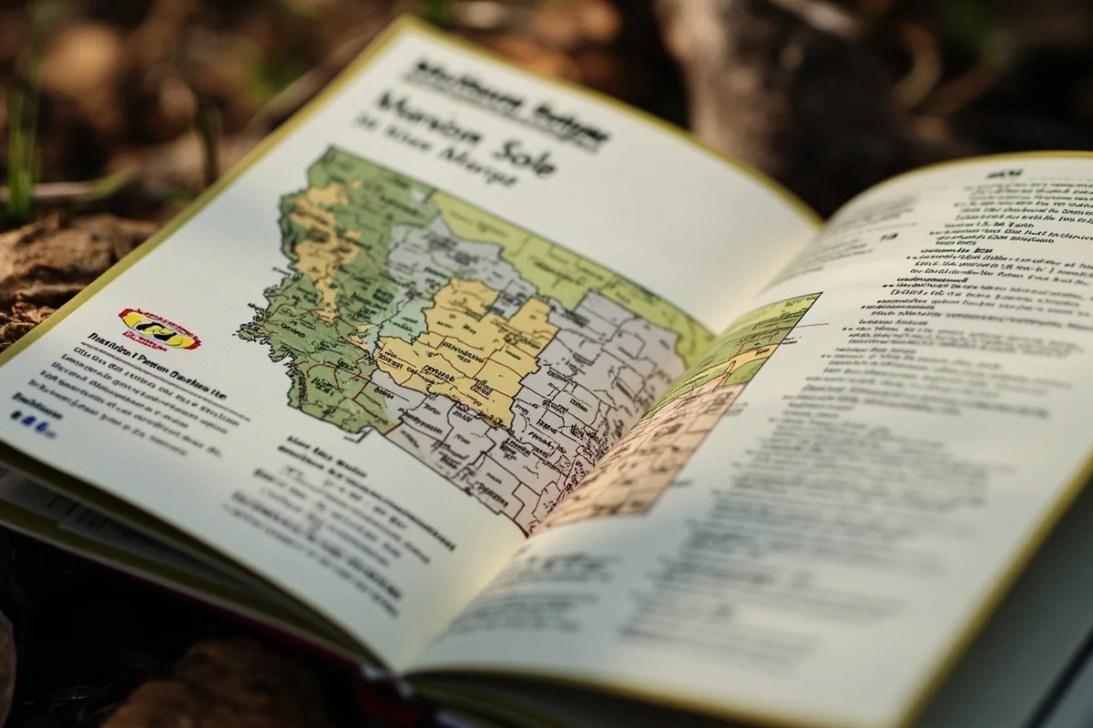 Close-up of a Montana hunting regulation booklet open to the district map section