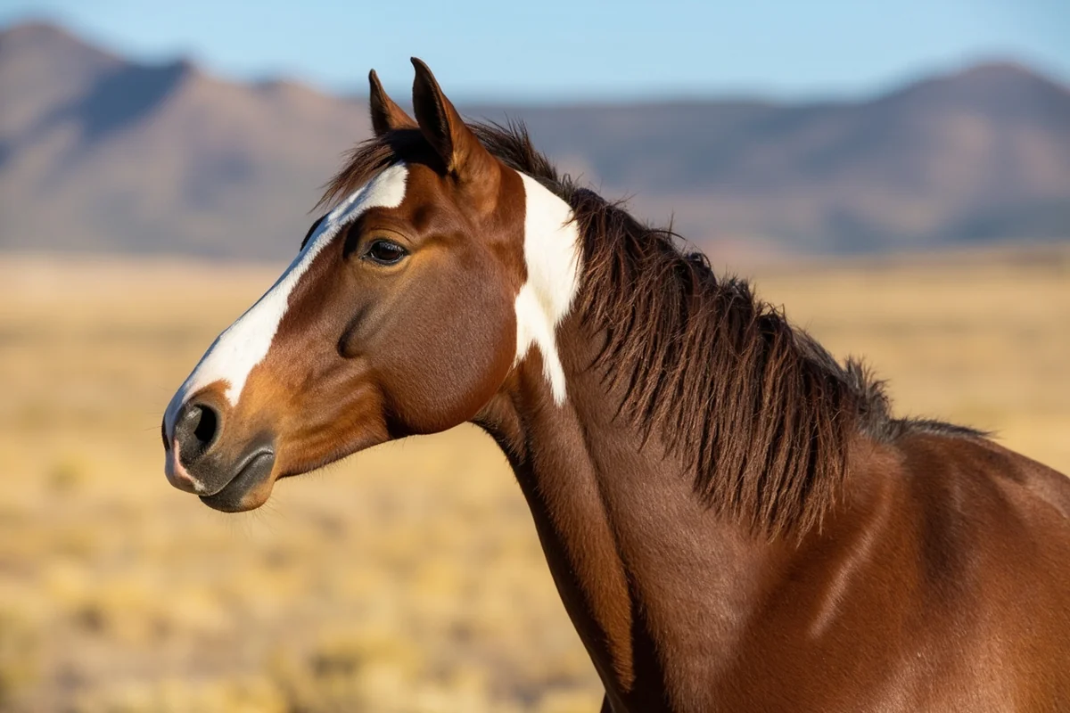 Close-up of a Pryor Mountain horse showing distinctive Spanish Colonial features like dorsal stripe