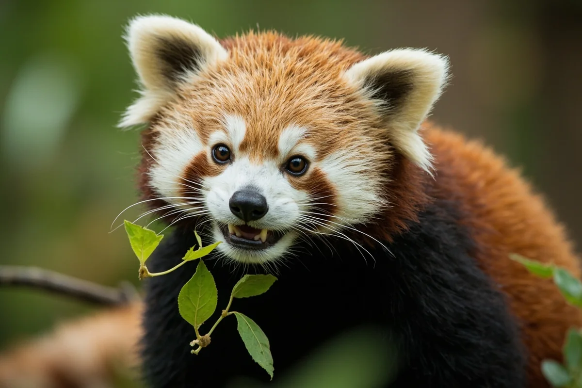 Close-up of a red panda eating bamboo during a private keeper experience at ZooMontana