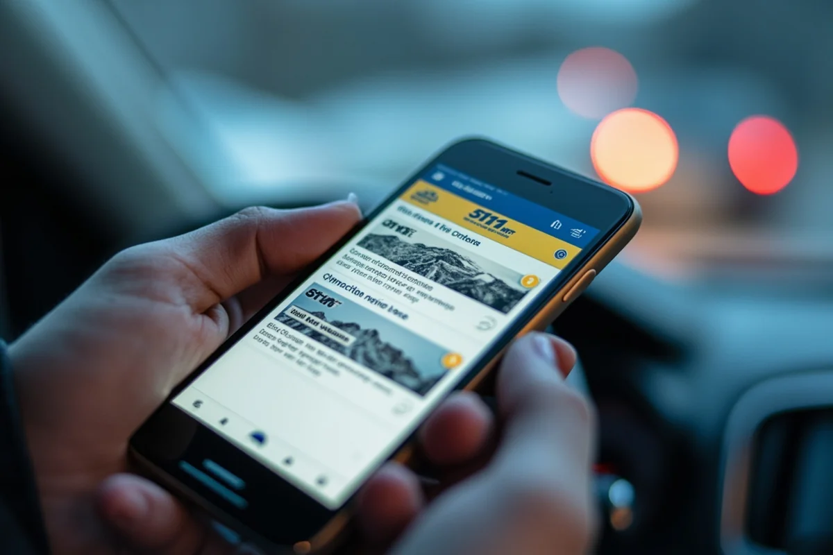 Close-up of a smartphone showing the 511MT road conditions website with winter weather alerts