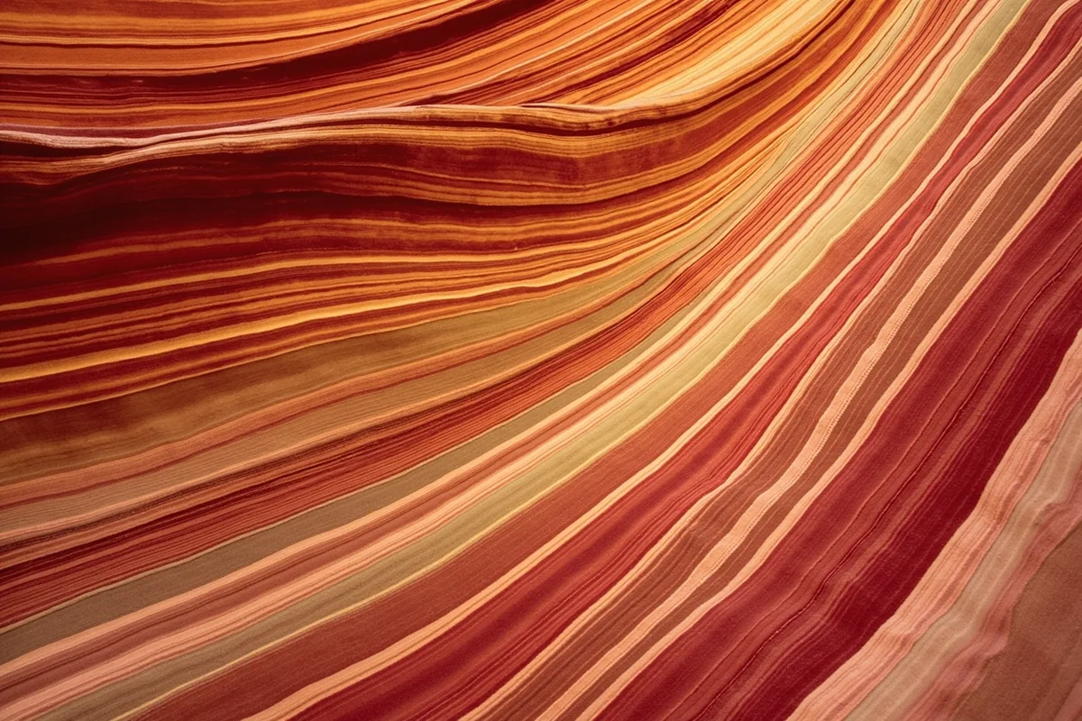 Close-up of colorful sedimentary rock layers showing red and green striations near Red Rock Falls