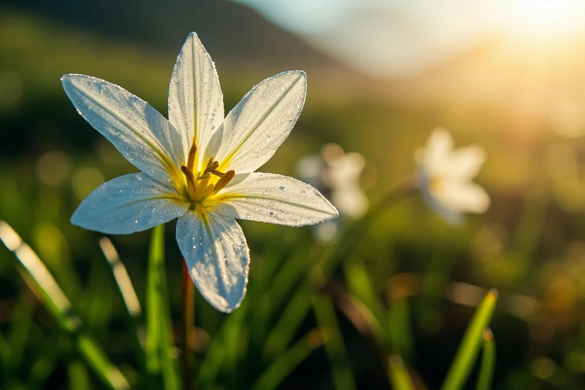 Close-up of glacier lily (Erythronium grandiflorum) with morning dew