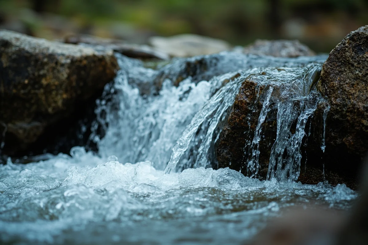 Close-up of Oberlin Falls water detail with rocky surroundings