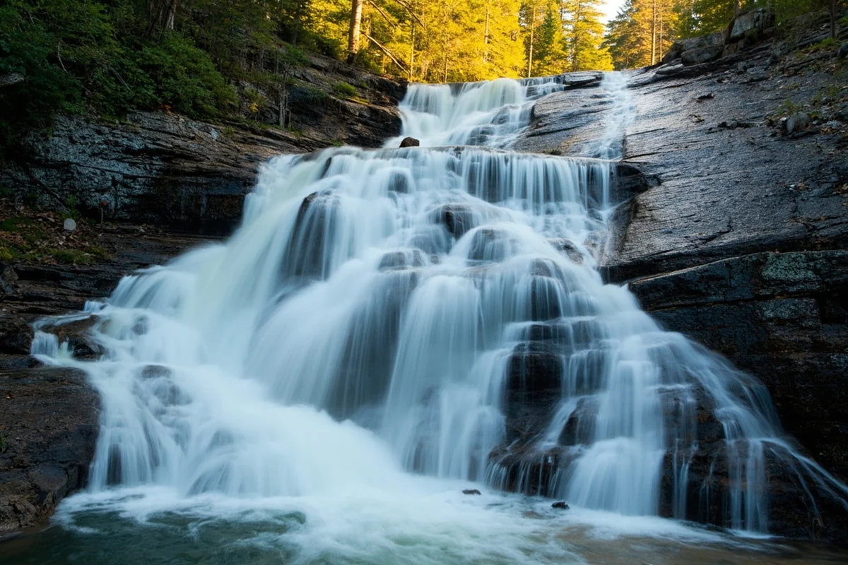 Close-up of Passage Creek Falls showing the multi-tiered cascade structure