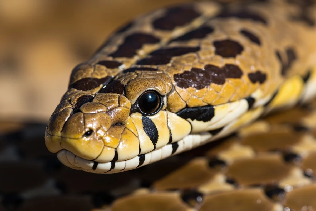 Close-up of prairie rattlesnake head showing triangular shape and heat-sensing pits
