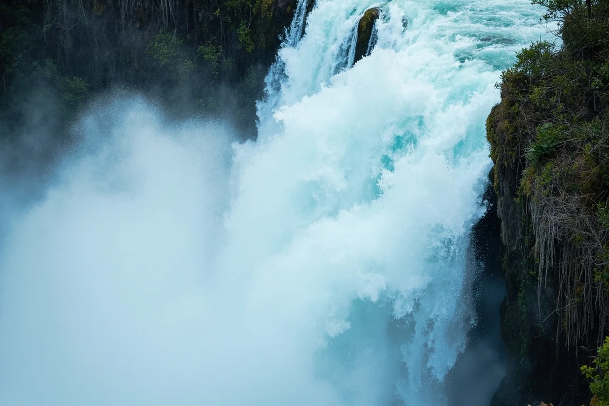 Close-up of Skalkaho Falls main cascade showing water power and spray
