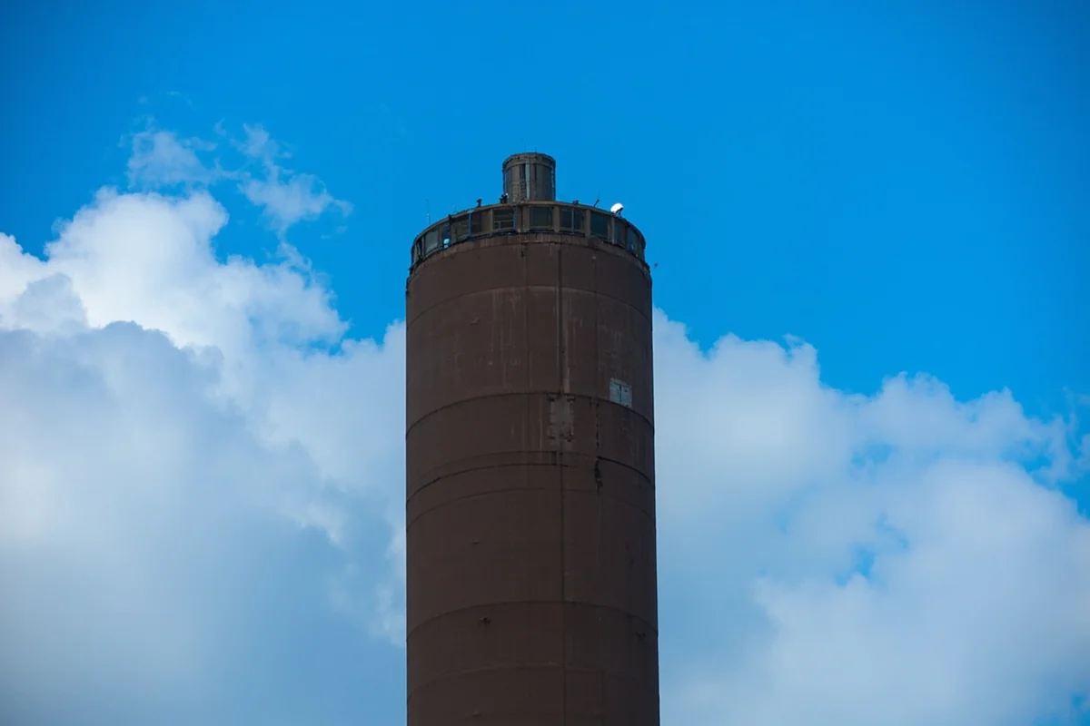 Close-up of the Anaconda Smelter Stack against blue sky