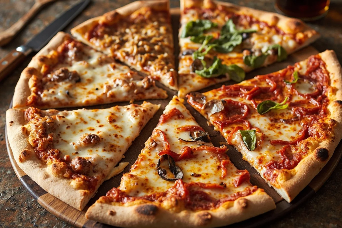 Collage of pizza slices from different Bozeman pizzerias showing variety of styles available