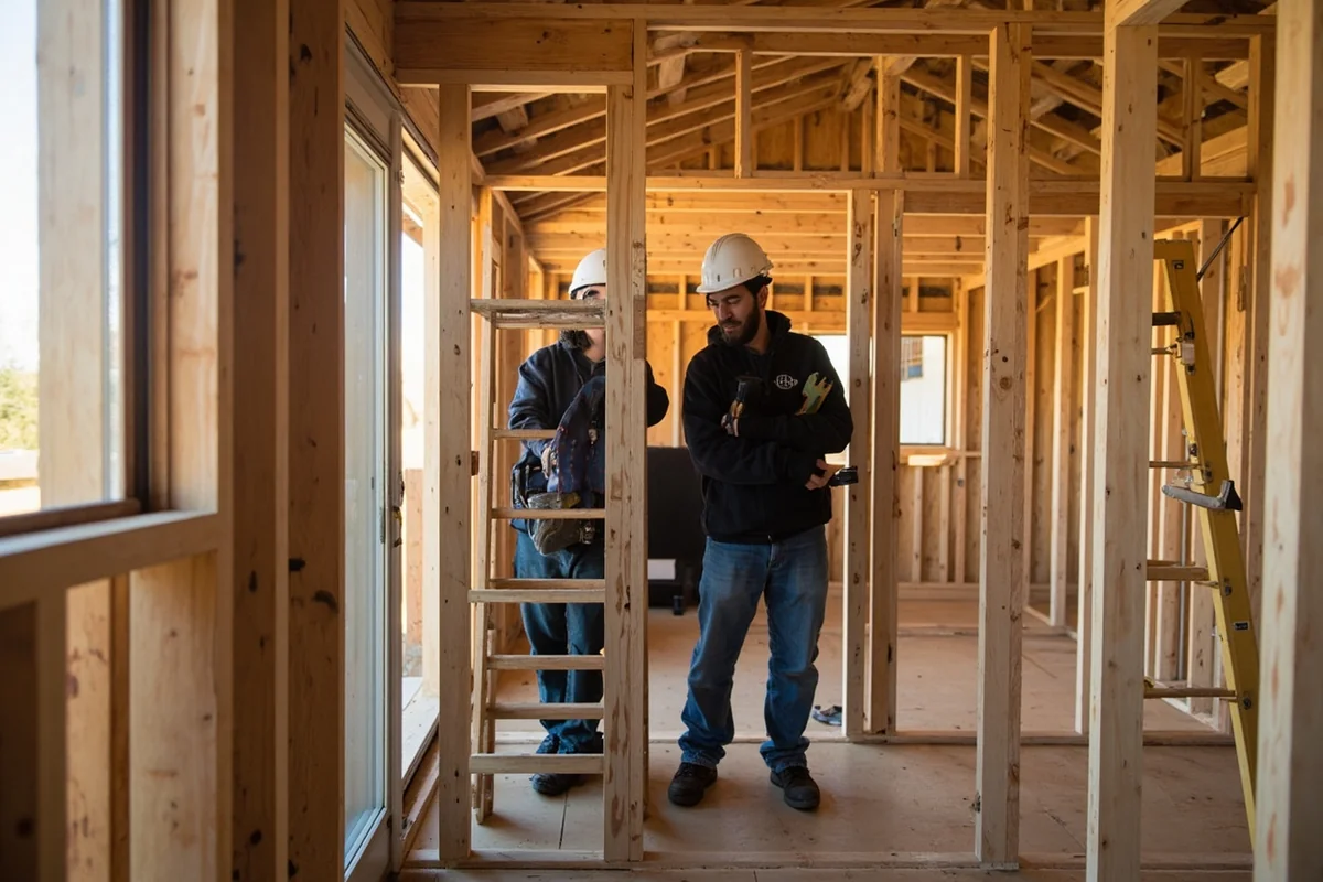 Columbia Falls High School students working on construction program house