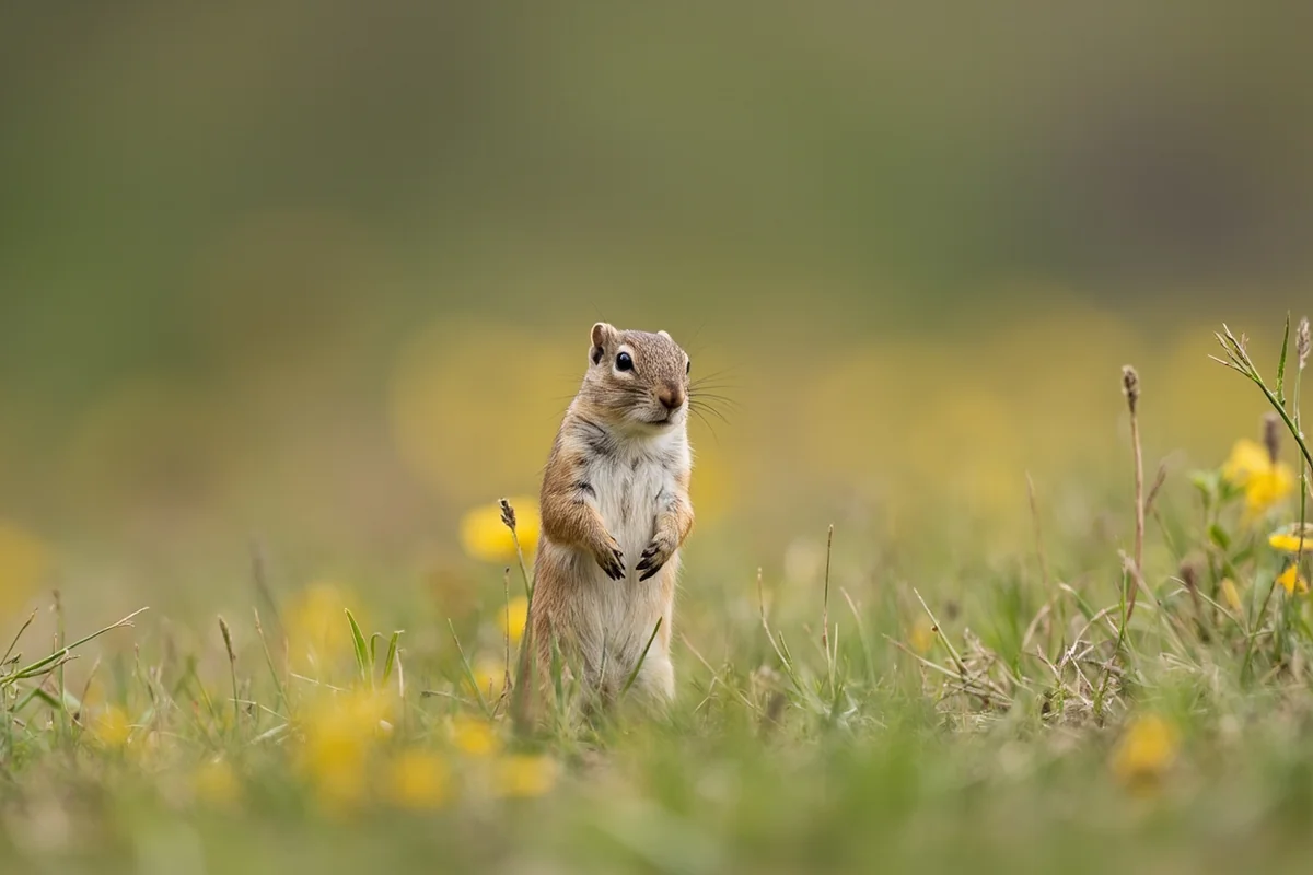 Columbian ground squirrel standing upright in alpine meadow at Glacier National Park