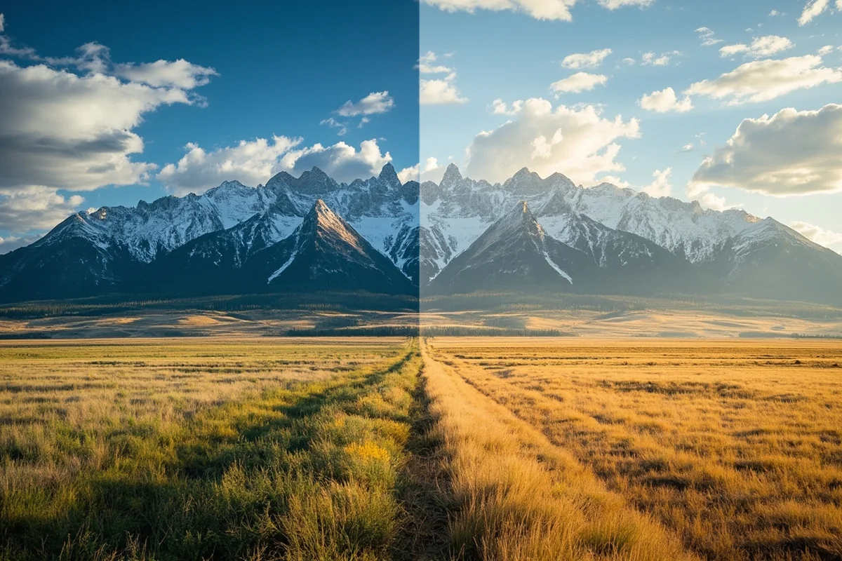 Contrast shot showing Montana's geographic diversity - mountains on one side transitioning to prairie on the other