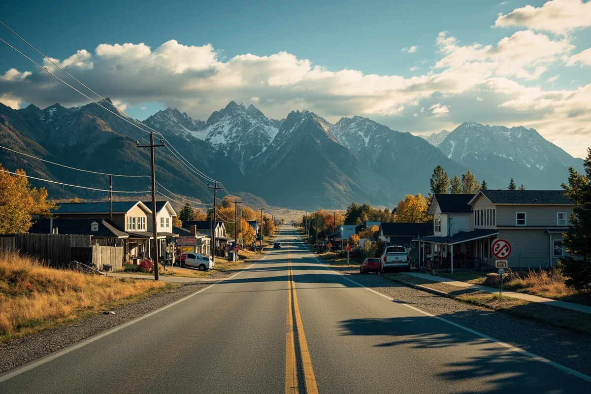 Contrasting Montana landscapes - mountain beauty versus struggling small town