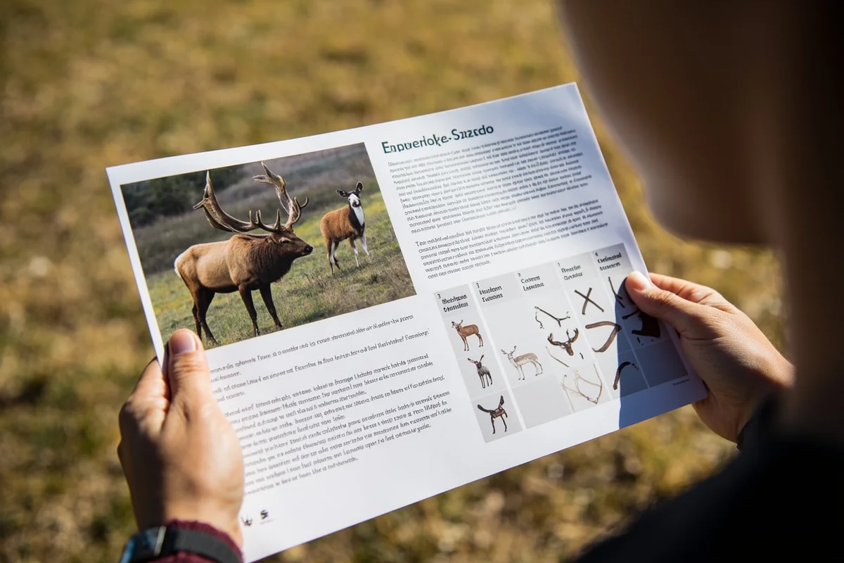 Course material showing Montana wildlife identification charts for elk, deer, and antelope