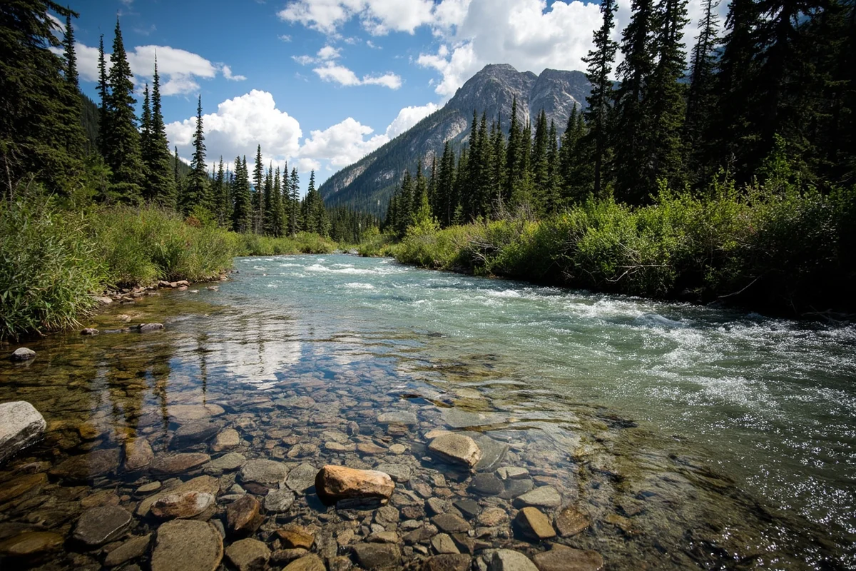 Crystal-clear Montana stream with visible gravel bed, bull trout habitat