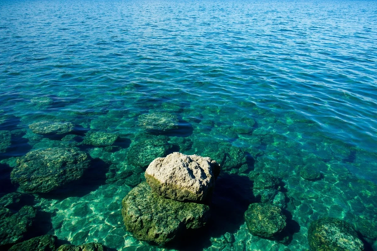 Crystal clear water at Flathead Lake showing rocks visible through deep water