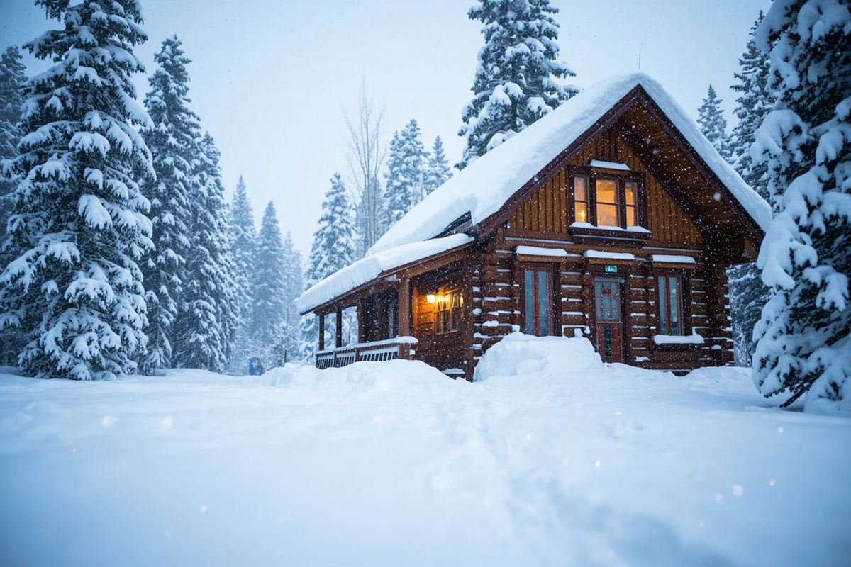 Deep snow covering a Montana cabin or building in the Seeley Lake area