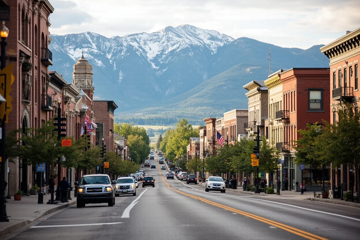Downtown Bozeman Main Street with historic buildings and mountain views