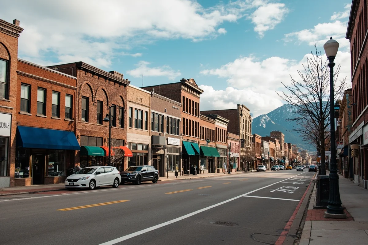 Downtown Bozeman showing mix of historic buildings and modern businesses