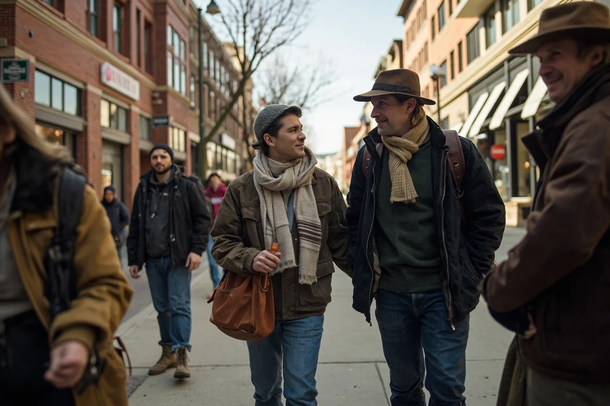 Downtown Bozeman street scene showing diverse community members, representing modern Montana