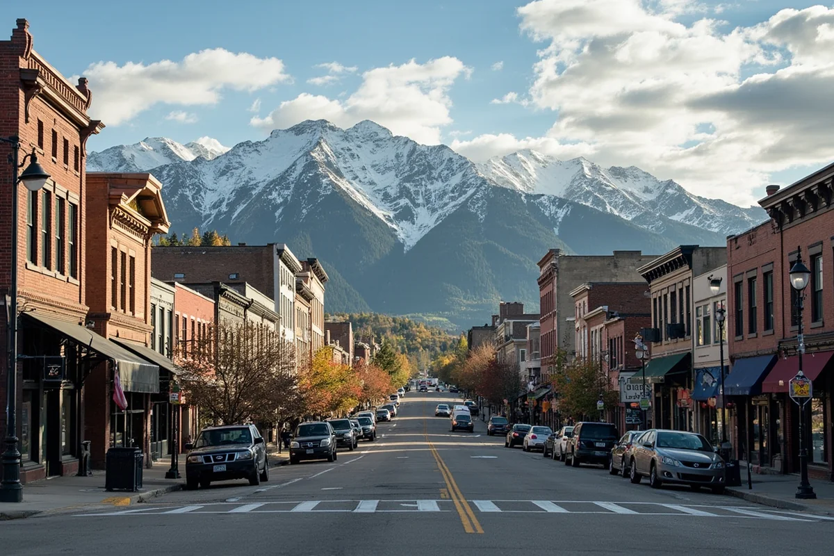 Downtown Butte streetscape showing historic buildings against mountain backdrop