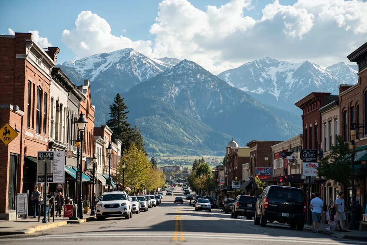 Downtown Livingston, Montana with historic buildings and mountain backdrop