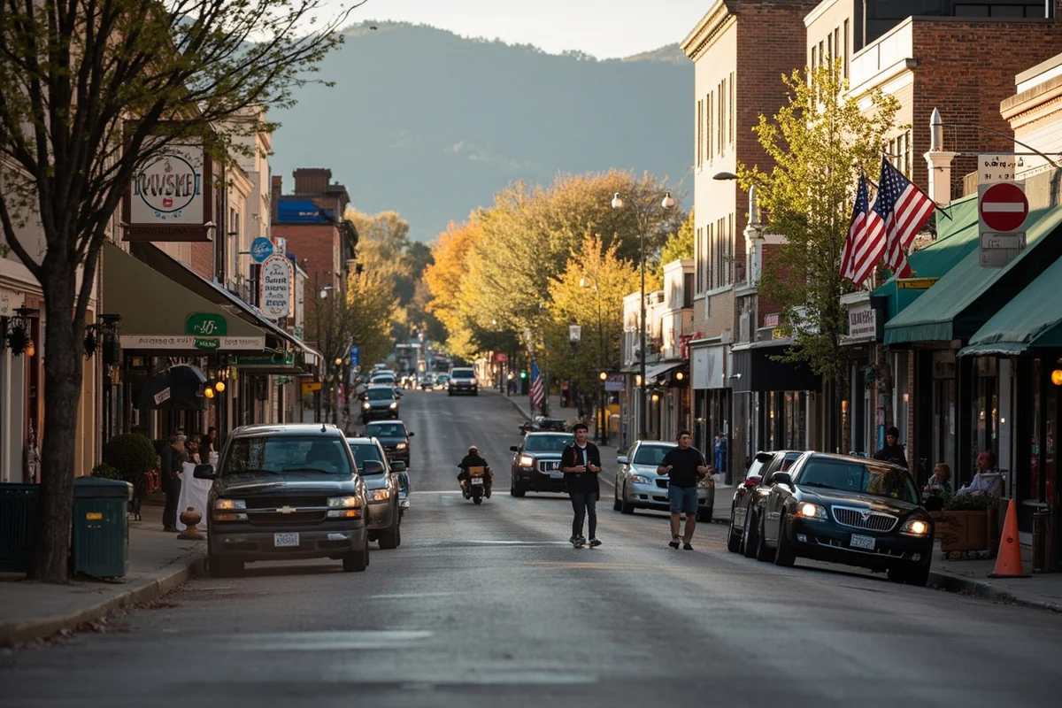Downtown Missoula street scene with local shops and pedestrians