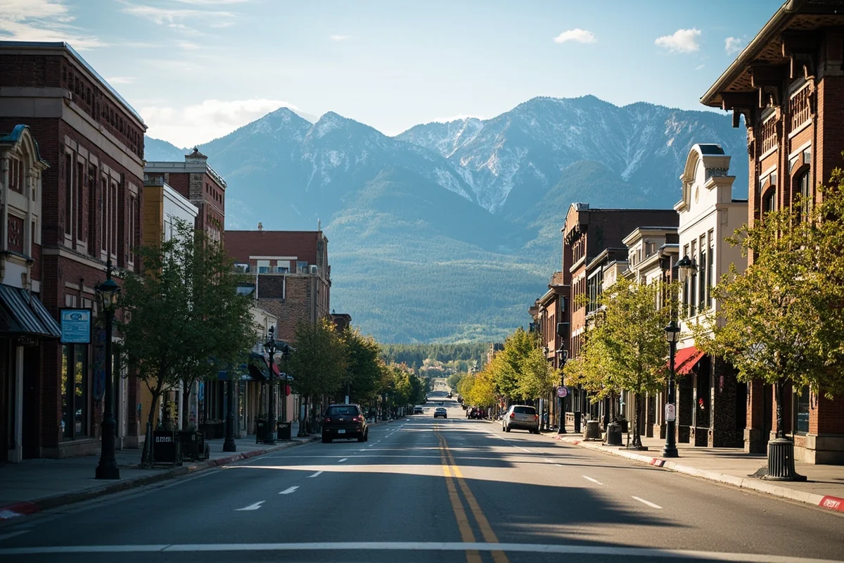 Downtown Whitefish Central Avenue with mountain views and boutique shops