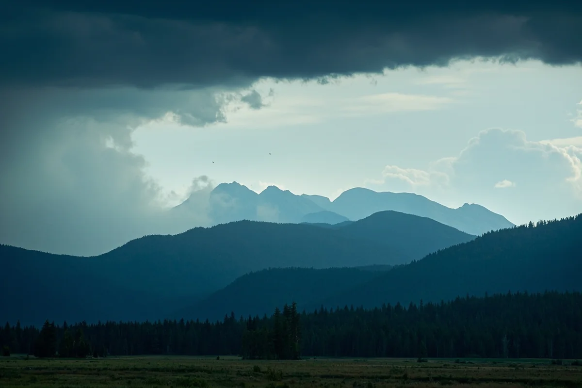 Dramatic Montana thunderstorm approaching over mountain peaks