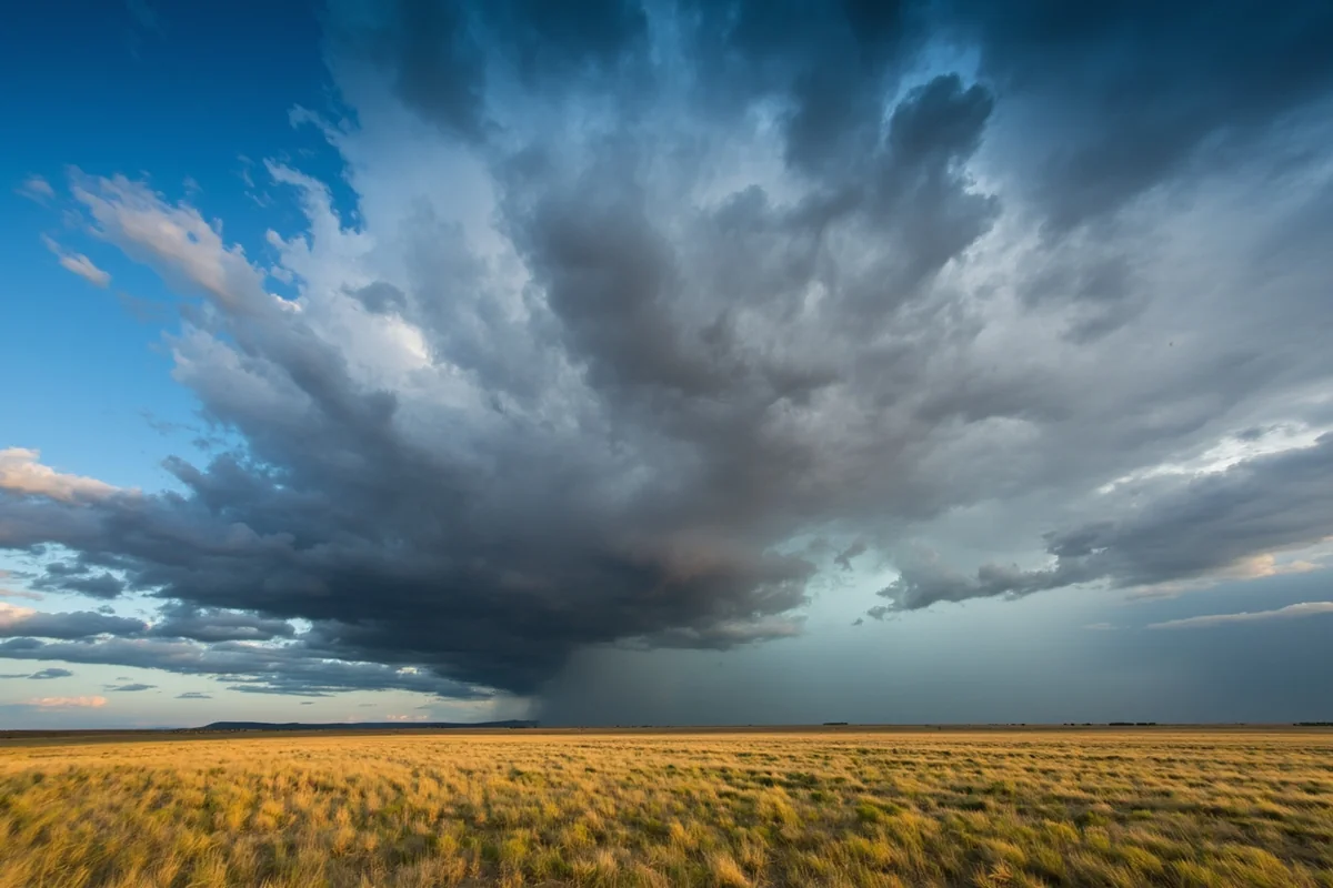 Dramatic storm clouds building over Montana's eastern plains near Billings with open prairie in foreground