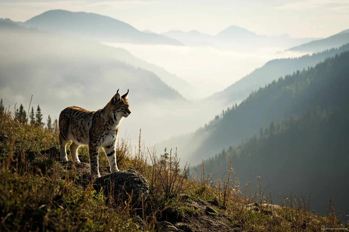 Early morning mist in a Montana mountain valley, ideal conditions for lynx spotting