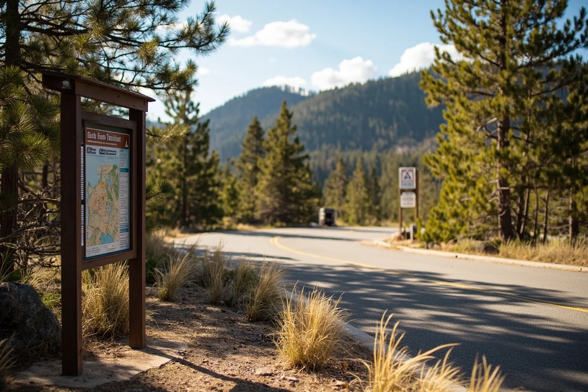East Fork Trailhead parking area with information board and trail sign visible