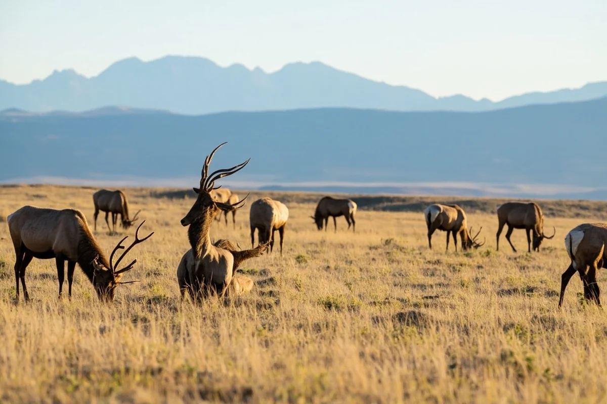 Elk grazing at National Bison Range with Mission Mountains backdrop