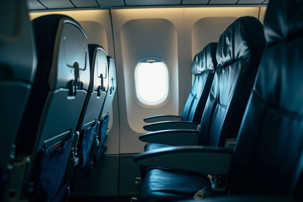 Empty airplane seats showing mid-week flight opportunity