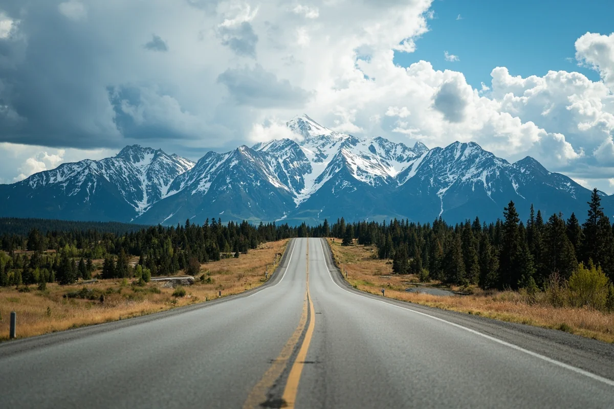 Empty scenic pullout along Beartooth Highway with dramatic mountain backdrop