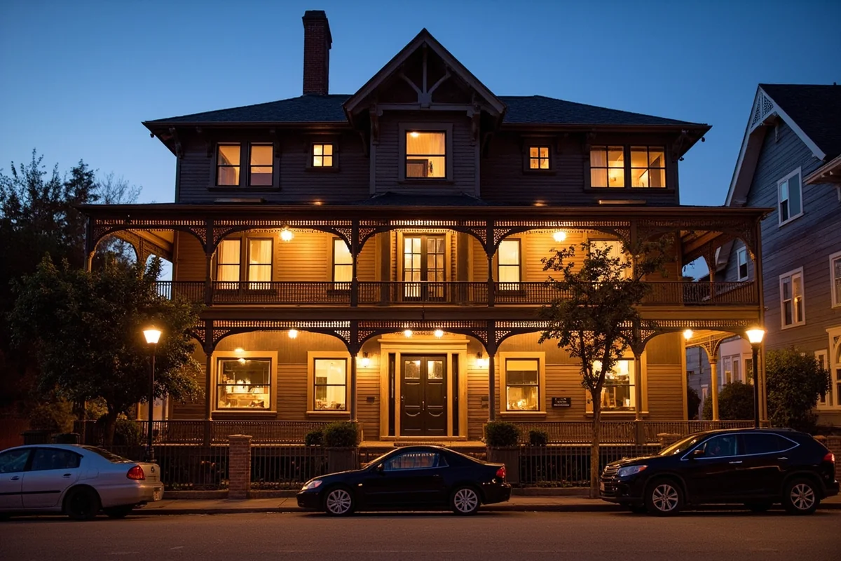 Exterior of historic Anaconda hotel or bed and breakfast