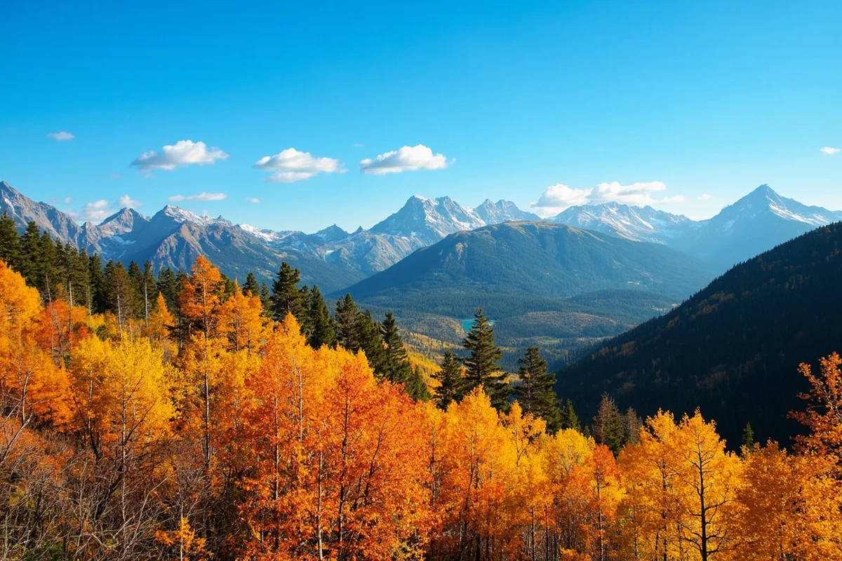 Fall colors in Montana mountains with clear blue skies