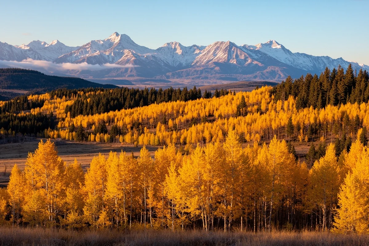 Fall colors in the landscape surrounding Hot Springs, Montana with the Mission Mountains in the distance