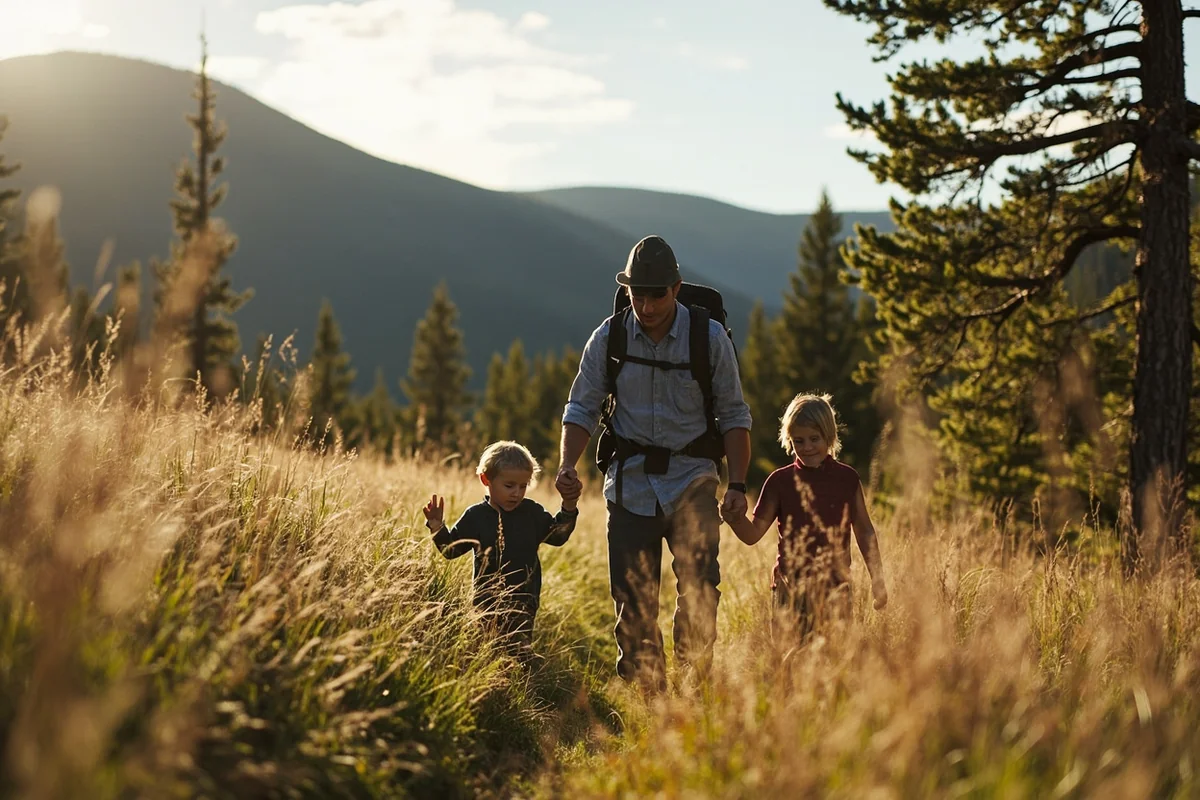 Family hiking together in Montana wilderness
