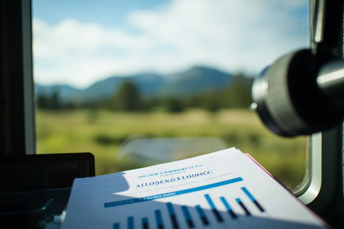 Financial planning documents with Montana landscape visible through window