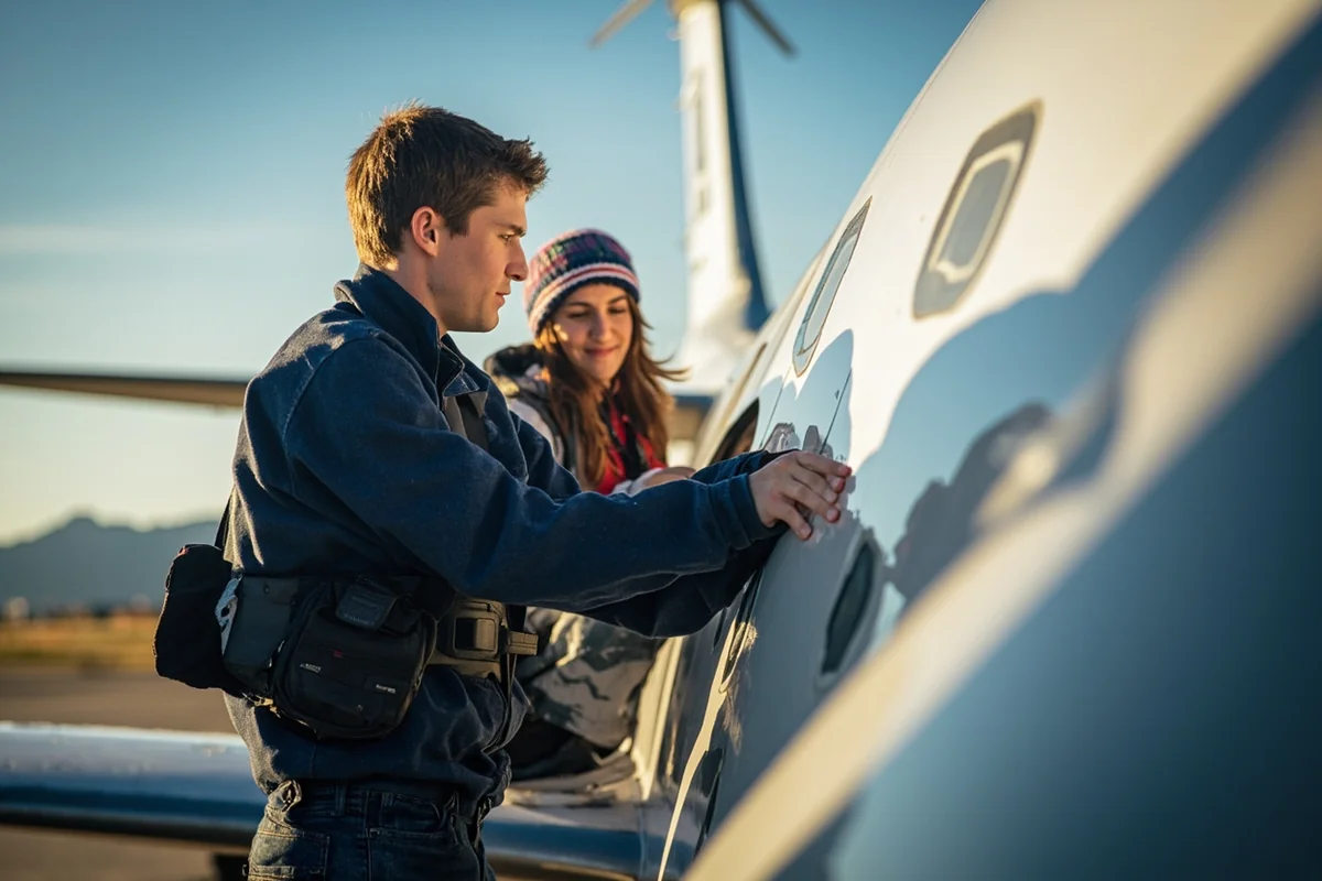 Flathead High School aviation program students working on aircraft