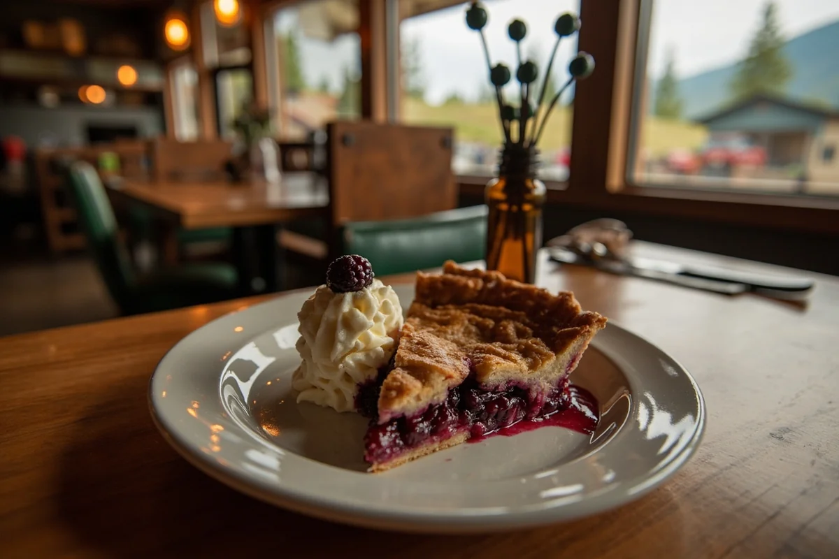 Fresh huckleberry pie at rustic Montana café