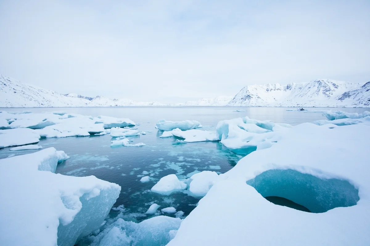Frozen Montana landscape in winter showing snow-covered terrain and ice formations