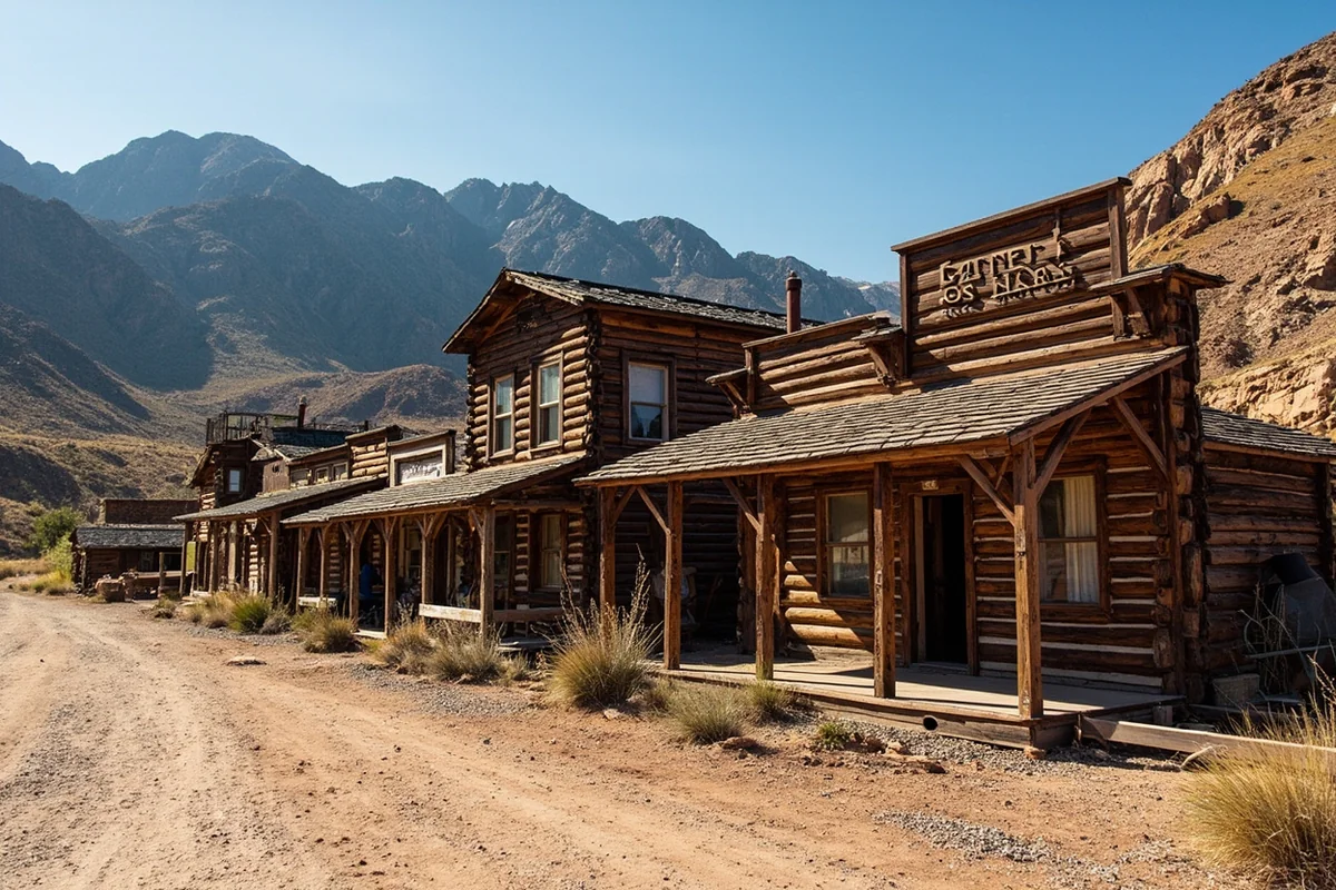 Garnet Ghost Town showing weathered wooden buildings against mountain backdrop
