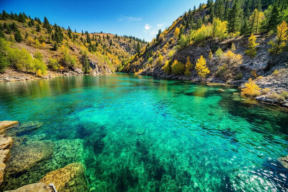 Giant Springs State Park in Great Falls with crystal-clear spring water and the Missouri River