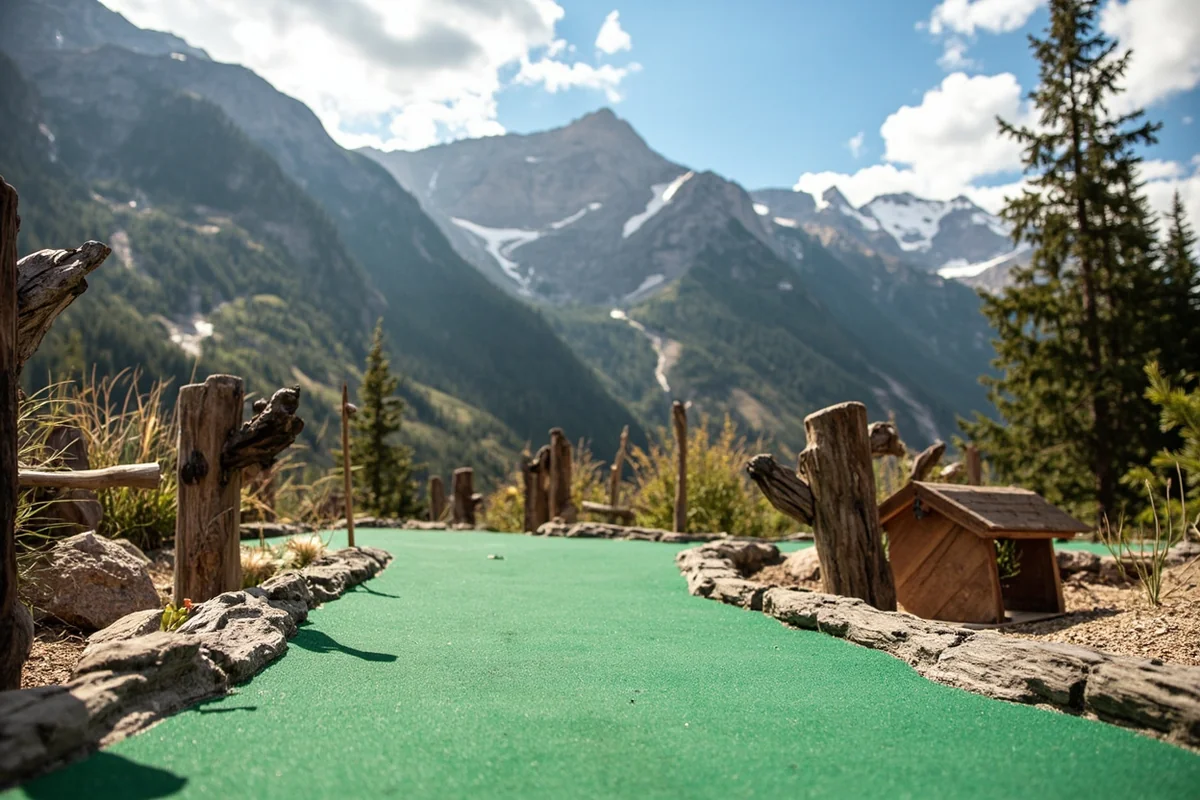 Glacier Mini Golf course with mountain views and wildlife-themed obstacles