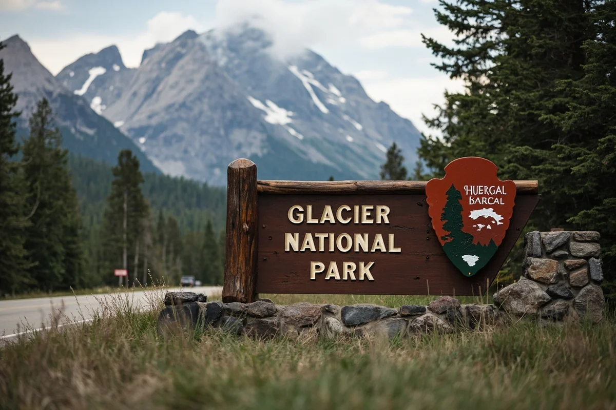 Glacier National Park entrance sign, representing the national park firearms question many visitors have